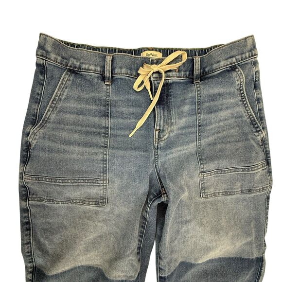 UpWest Relaxed Leg Boho Jeans Size Large Drawstring Released Hem Elastic Back - Picture 3 of 13